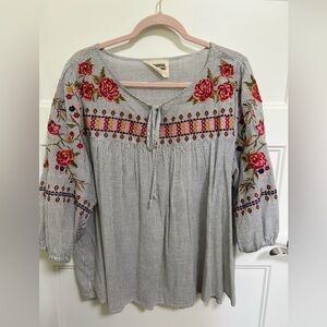 Savanna Jane Floral Embroidered Striped Blouse